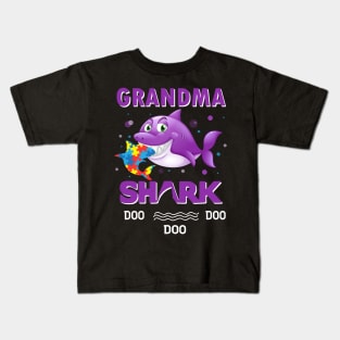 Grandma Shark Autism Awareness Shirt Grandma Baby Shark Auti Kids T-Shirt